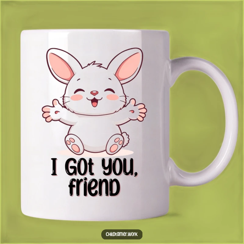 Funny Bunny Hug Mug: Adorable Fluffy Friend Offering Comfort, Perfect Funny Gift