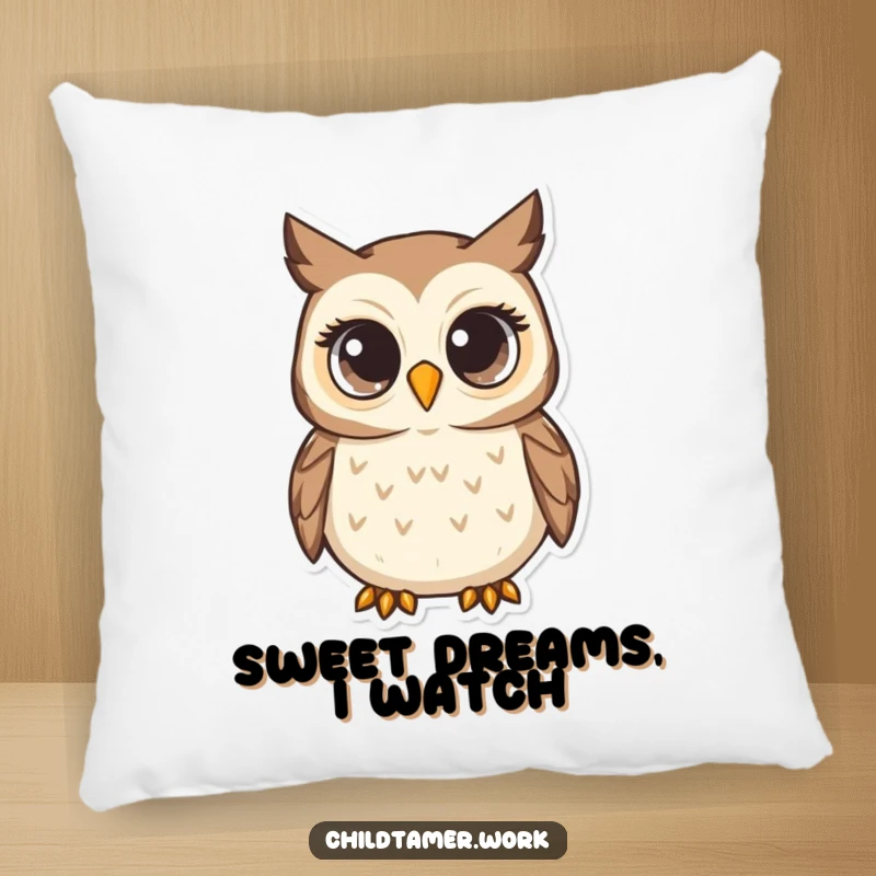 Funny Pillow designed with a nurturing owl character, its wide eyes humorously conveying attentiveness and watchful comfort.
