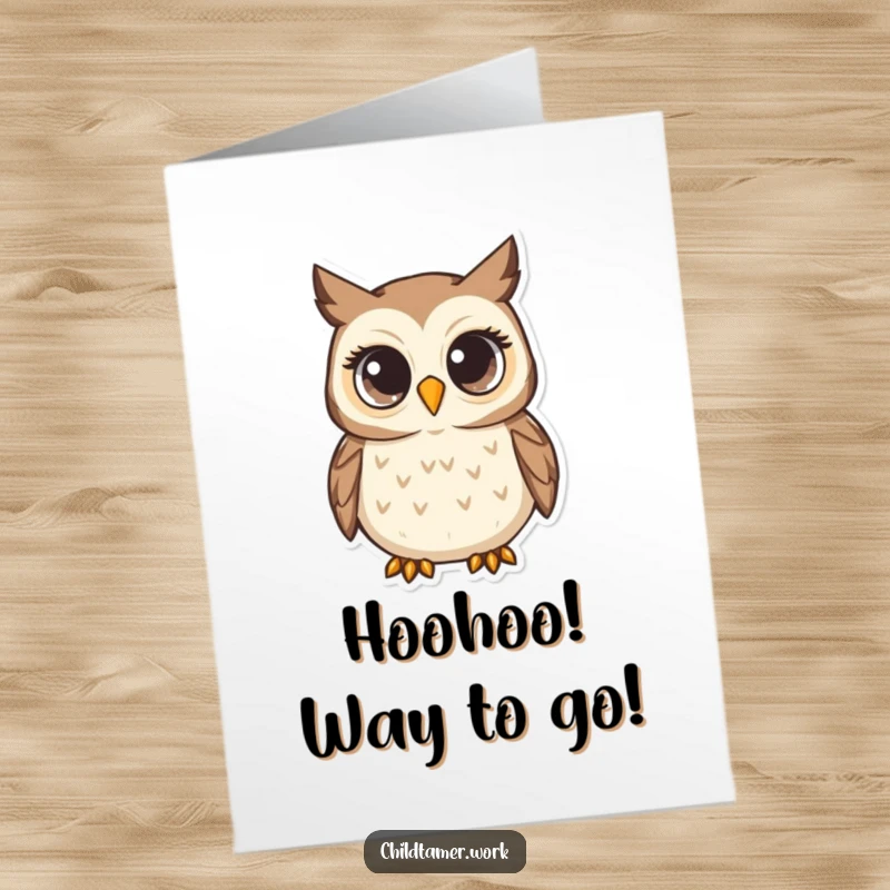 Funny Free Printable Congratulations Card: A nurturing owl with wide, observant eyes, attentively witnessing a proud moment, perfect for download.