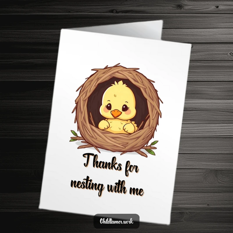 Funny Free Printable Thank You Card: Cute curious duckling peeking from a nest, perfect for expressing thanks with humor.