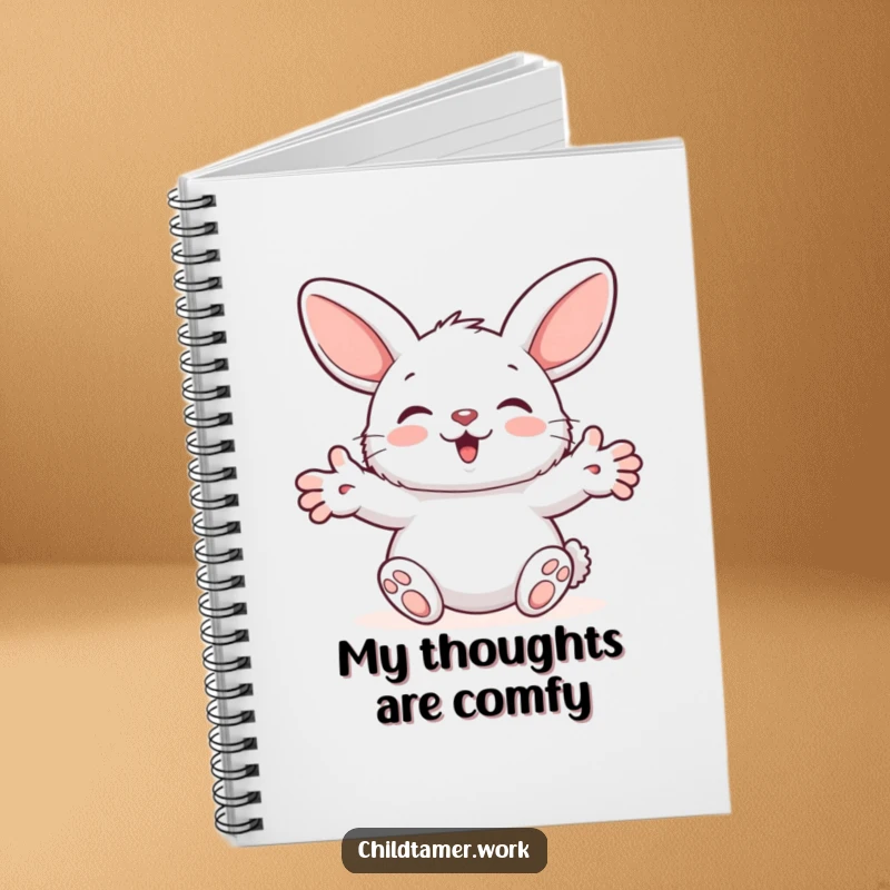 Funny Notebook with a fluffy bunny character offering a humorous hug, designed to capture thoughts and ideas with a touch of comfort.