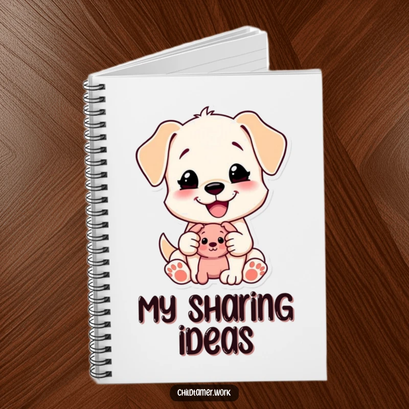 Funny Puppy Notebook: a content puppy character happily shares a toy. Great for notes and a funny gift.