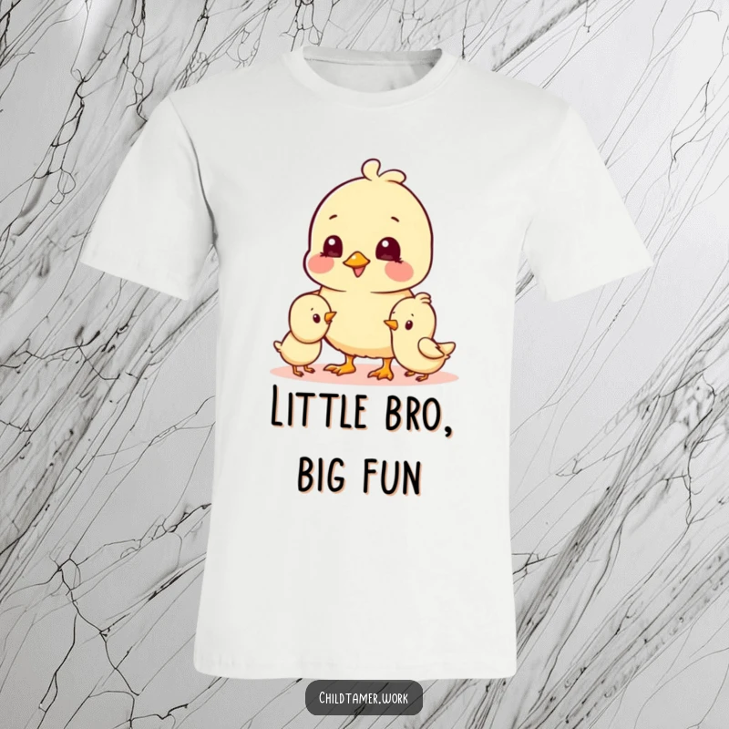 Funny T-Shirt showcasing a cheerful chick character joyfully playing alongside a smaller chick, exuding pure happiness and fun.