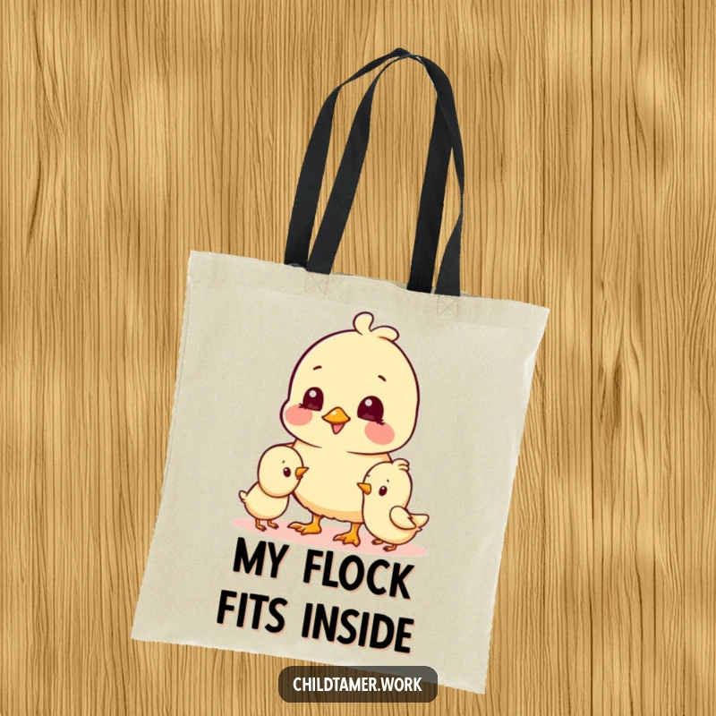 Funny Tote Bag with cheerful chick characters playing together, humorously brightening up everyday tasks and errands.
